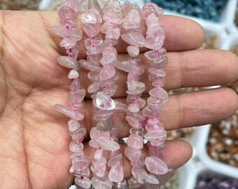 5 Pcs Rose Quartz Chip Bracelet Set: Stretchy Crystal Jewelry