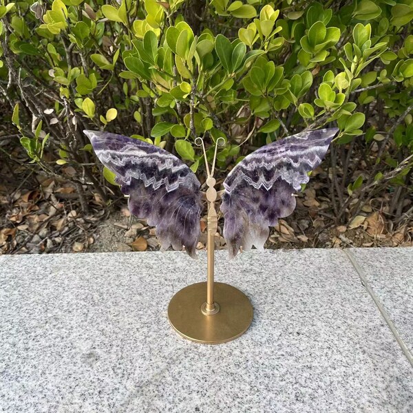 280g Hand Carved Dream Amethyst Butterfly Wings with Stand|Crystal Butterfly Wings Sculpture|Spiritual Healing Crystal Carving Crystal Gift