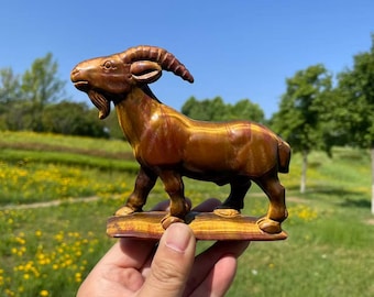 4.5" Hand Carved Tiger‘s Eye Goat Carving : Healing Crystal CarvingCrystal Decor