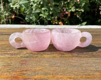 Hand Carved Rose Quartz Crystal Cup: Reiki Spiritual GiftCrystal Decor