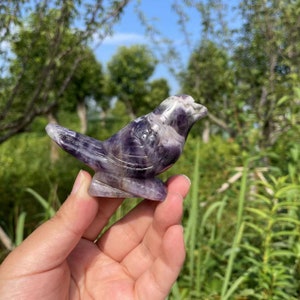 Hand Carved Dream Amethyst Bird Carving|Crystal Animal Bird Sculpture|Crystal Bird Gift for Her and Kids|Spiritual Mineral Crystal Stone #01