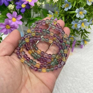 Rainbow Fluorite Stretchy String Bracelet Healing Crystal|Energy Spirituality Fashion Jewelry Crystal Bracelets Gift for Women and Men