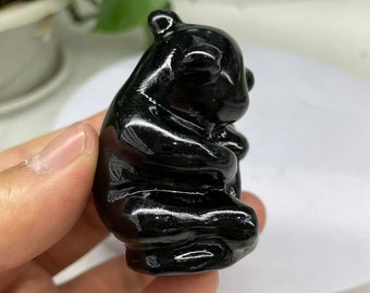 011551  天然黒曜石パンダ置き物、23.1＊39.3ミリ 黒曜石パンダ彫刻：癒しのクリスタル動物彫刻 - Etsy 日本