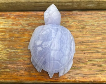 Hand Carved Blue Lace Agate Turtle | Healing Crystal StatueCrystal Decor