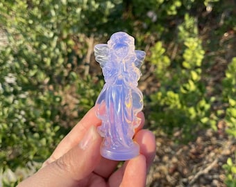 Pink Opalite Angel Carving: Healing Crystal Sculpture