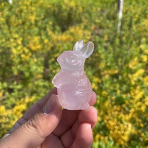 Lovely Rose Quartz Rabbit Carving|Healing Crystal Crystal Animal Bunny Carvings|Energy Stone|Unique Crystal Bunny Gift for Her and Kids #01