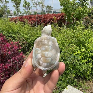 Green Flower Agate Turtle Carving|Healing Crystal|Stone Carving|Flower Agate Animals Turtle Statue Crystal Turtle Gift for Women and Kids