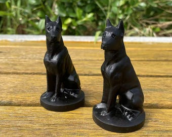 Lovely Obsidian Dog Carving|Healing Crystal Dog Statue|Crystal Animal German Shepherd Sculpture|Handmade Dog Gift for Women and Kids
