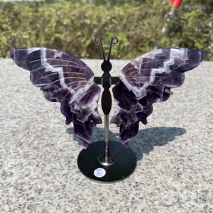 Hand Carved Dream Amethyst Butterfly Wings with Stand|Crystal Butterfly Wings Sculpture|Spiritual Healing Crystal Carving Crystal Gift #04