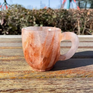Hand Carved Fire Quartz Cup Carving|Crystal Coffee Mug|Crystal Cup Gift for Women and Men|Reiki Healing Crystal Cup Mug|Crystal Home Decor