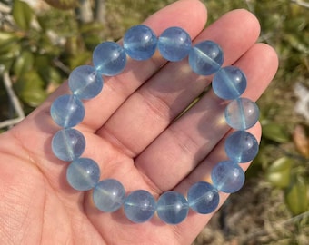 Natürliches Blaues Aquamarin Dehnbares Armband: Heilender Kristall Modeschmuck