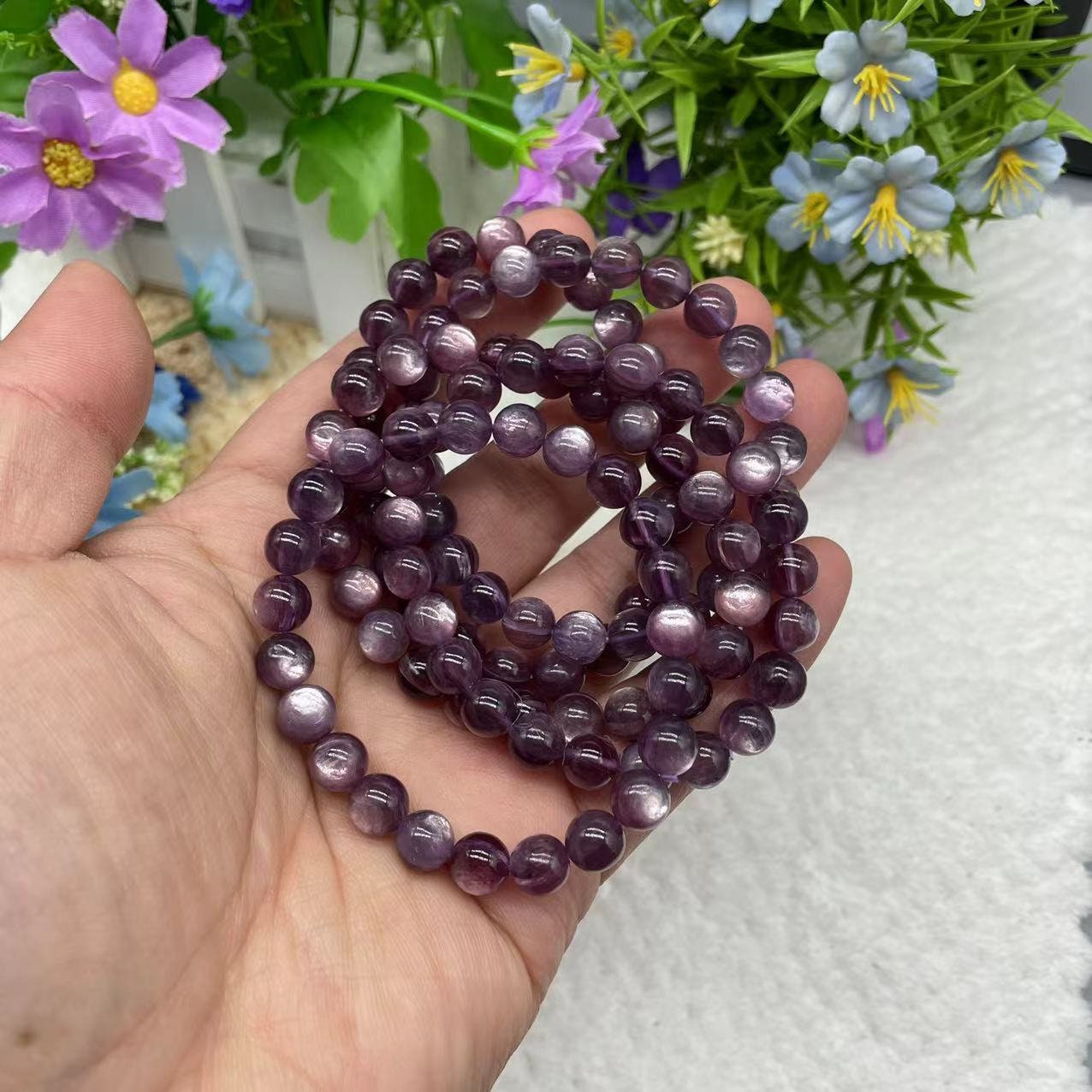 1Pcs Gem Lepidolite Stretchy String Bracelet Healing Crystal|Energy Spirituality Fashion Jewelry Lepidolite Bracelet Gift for Women and Men