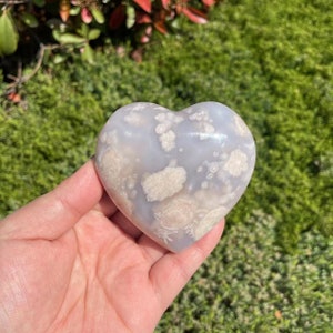 Grey Flower Agate Heart carving|Crystal Black Flower Agate Heart Sculpture|Healing Crystal Energy Stone|Crystal Gift for Women and Kids #01