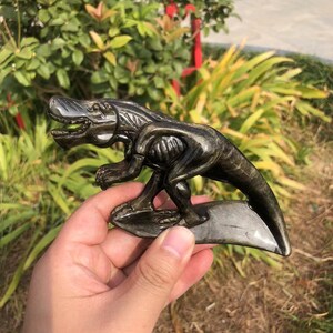 Golden Obsidian Dinosaur Carving | Unique Gift for Kids and Women | Chakras Crystal and Crystal Healing Tyrannosaurus Rex Carving