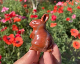 Red Jasper Rabbit Carving: Healing Crystal Bunny Sculpture