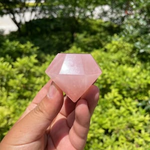 Hand Carved Rose Quartz Diamond | Spiritual Crystal Sculpture