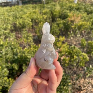 Cute Flower Agate Rabbit Carving|Healing Crystal Carving|Crystal Animal Bunny Sculpture|Energy Stone|Crystal Gift for Her and Kids #04