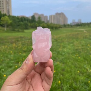 Hand Carved Rose Quartz Pregnant Lady Sculpture: Healing Crystal