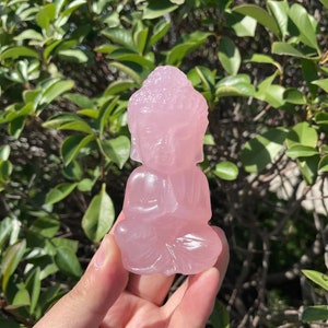 Hand Carved Rose Quartz Buddha Carving|Healing Crystal Energy Stone|Crystal Baby Buddha Sculpture Carving|Gift for Women Kids and Men