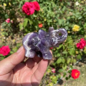 Dream Amethyst Elephant Carving|Healing Crystal Animal Elephant Statue|Energy Stone Elephant|Crystal Elephant Gift for Kids and Women # E