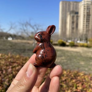 Cute Red Obsidian Rabbit Carving|Healing Crystal Crystal Animal Bunny Carvings|Energy Stone|Unique Crystal Bunny Gift for Her and Kids #02