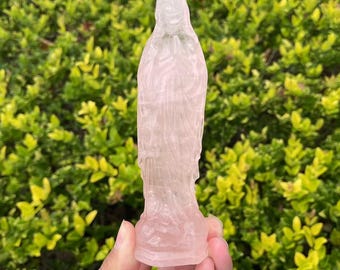 5.90 inch Rose Quartz Virgin Mary Carving|Crystal Virgin Mary Statue|Mother of God Praying|Crystal Mary Gift for Women|Reiki Healing Decor
