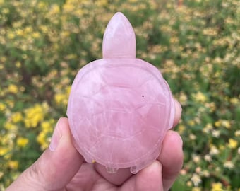 Rose Quartz Turtle Carving: Crystal Sea Turtle StatueCrystal Decor