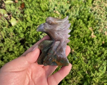 Ocean Jasper Eagle Head Carving: Kristalldjursfigur Kristalldekor