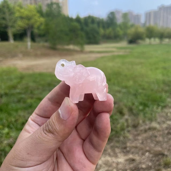 Lovely Rose Quartz Elephant Carving|Healing Crystal|Crystal Animal Elephant Sculpture|Energy Stone|Crystal Elephant Gift for Her and Kids #X