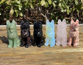 Lovely Crystals Dog Carving|Crystal Dog Statue|Crystals Animal German Shepherd Sculpture|Crystal Dog Gift for Women and Kids Home Decor