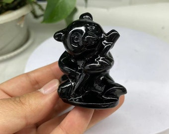 黒曜石パンダ彫刻：癒しのクリスタル動物彫刻 - Etsy 日本