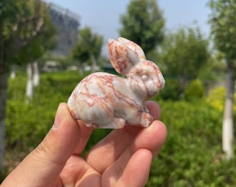 Red Spider Jasper Rabbit Carving|Healing Crystal Crystal Red Network Animal Bunny Sculpture|Energy Stone|Bunny Gift for Her and Kids #06