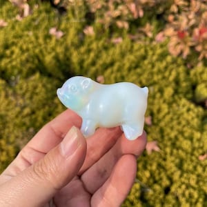 Cute White Opalite Pig Carving|Healing Crystal|Crystal Animal Pig Carving|Opalite Animal Pig Sculpture|Crystal Gift for Women and Kids