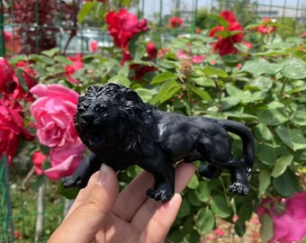 Hand Carved Black Obsidian Lion Carving|Healing Crystal Carving|Crystal Obsidian Animal Lion Sculpture|Handmade Gift for Women and Kids