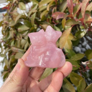 Funny Rose Quartz Double Cat Carving|Healing Crystal|Stone Cat Statue|Rose Quartz Animal Cat Sculpture|Crystal Cat Gift for Women and Kids