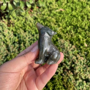Scultura di lupo in agata di muschio naturale/scultura di cristallo curativo/scultura di lupo in agata di muschio animale lupo di cristallo regalo per donne e bambini #01