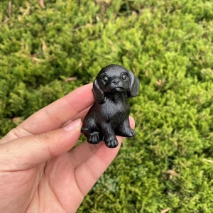 Natural Black Obsidian Dog Carving|Crystal Animal Dog Sculpture Unique Crystal Gift for Kids and Women|Chakras Crystal and Crystal Healing