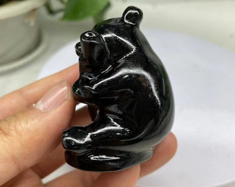 黒曜石パンダ彫刻：癒しのクリスタル動物彫刻 - Etsy 日本