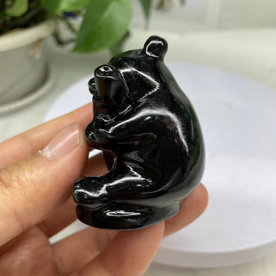 黒曜石パンダ彫刻：癒しのクリスタル動物彫刻 - Etsy 日本