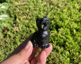 Handmade Obsidian Cat Carving: Healing Crystal Animal SculptureCrystal Decor