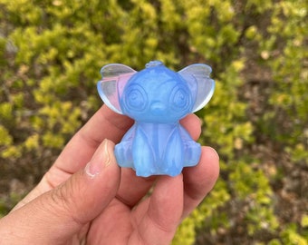 Cute Blue Opalite Stitch Carving|Healing Crystal|Crystal Blue Opalite Stitch Sculpture Carvings|Energy Stone|Crystal Gifts for Her and Kids