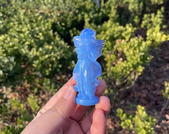Blue Opalite Angel Carving: Healing Crystal Sculpture, Spiritual Gift