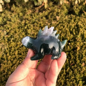Cute Hand Carved Crystal Moss Agate Dinosaur Carving | Crystal Animal Carving Gift for Kids and Women | Chakras Crystal and Crystal Healing