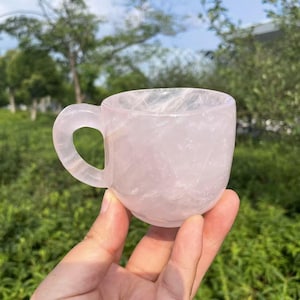 Hand Carved Rose Quartz Cup Carving|Reiki Healing Crystal Cup|Crystal Coffee Mug|Crystal Cup Gift for Women and Men|Crystal Mug Home Decor