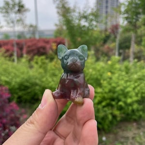 Ocean Jasper Dog Carving|Crystal Animal Dog Statue Crystal Dog Gift for Kids and Women|Healing Healing Crystal French Bulldog Carving #01