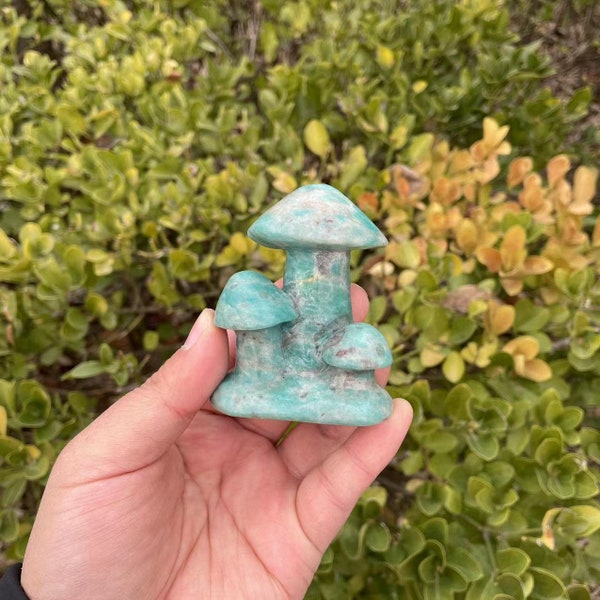 Hand Carved Amazonite Mushroom Carving|Healing Crystal|Crystal Amazonite Mushroom Carvings|Energy Stone|Unique Gift for Her and Kids