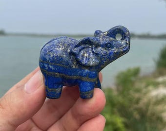 ラピスラズリ 象 ラピスラズリ象の置物 | 2インチの青い宝石 | 手彫り | 幸運 | 知恵