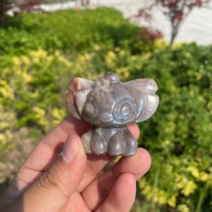 Lovely Flash Moonstone Stitch Carving|Healing Crystal|Crystal Monnstone Stitch Statue|Energy Stone|Crystal Stitch Gifts for Women and Kids C