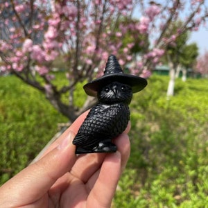 Natural Black Obsidian Owl Carving|Healing Crystal Carving|Crystal Animal Owl Carving|Crystal Owl Sculpture|Owl Gift for Women and Kids