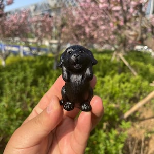 Funny Black Obsidian Dog Carving|Healing Crystal Carving|Stone Carving|Crystal Obsidian Animal Dog Sculpture|Dog Gift for Women and Kids